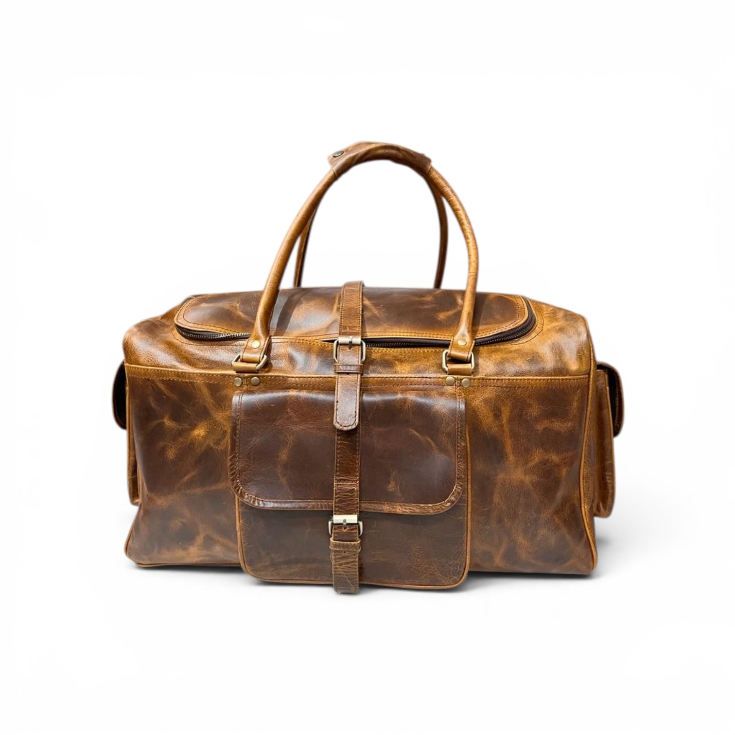 Handmade leather duffle bag