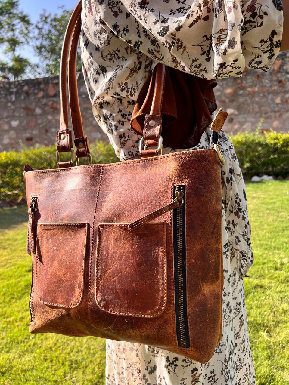 Handmade leather tote bag