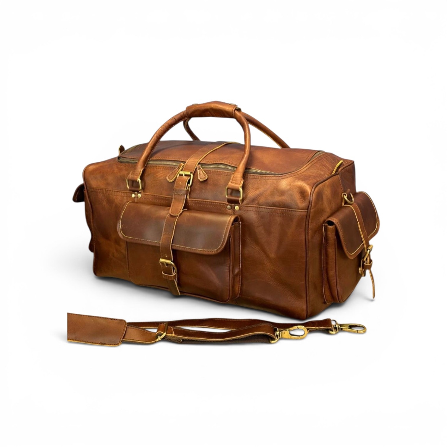 Handmade leather duffle bag